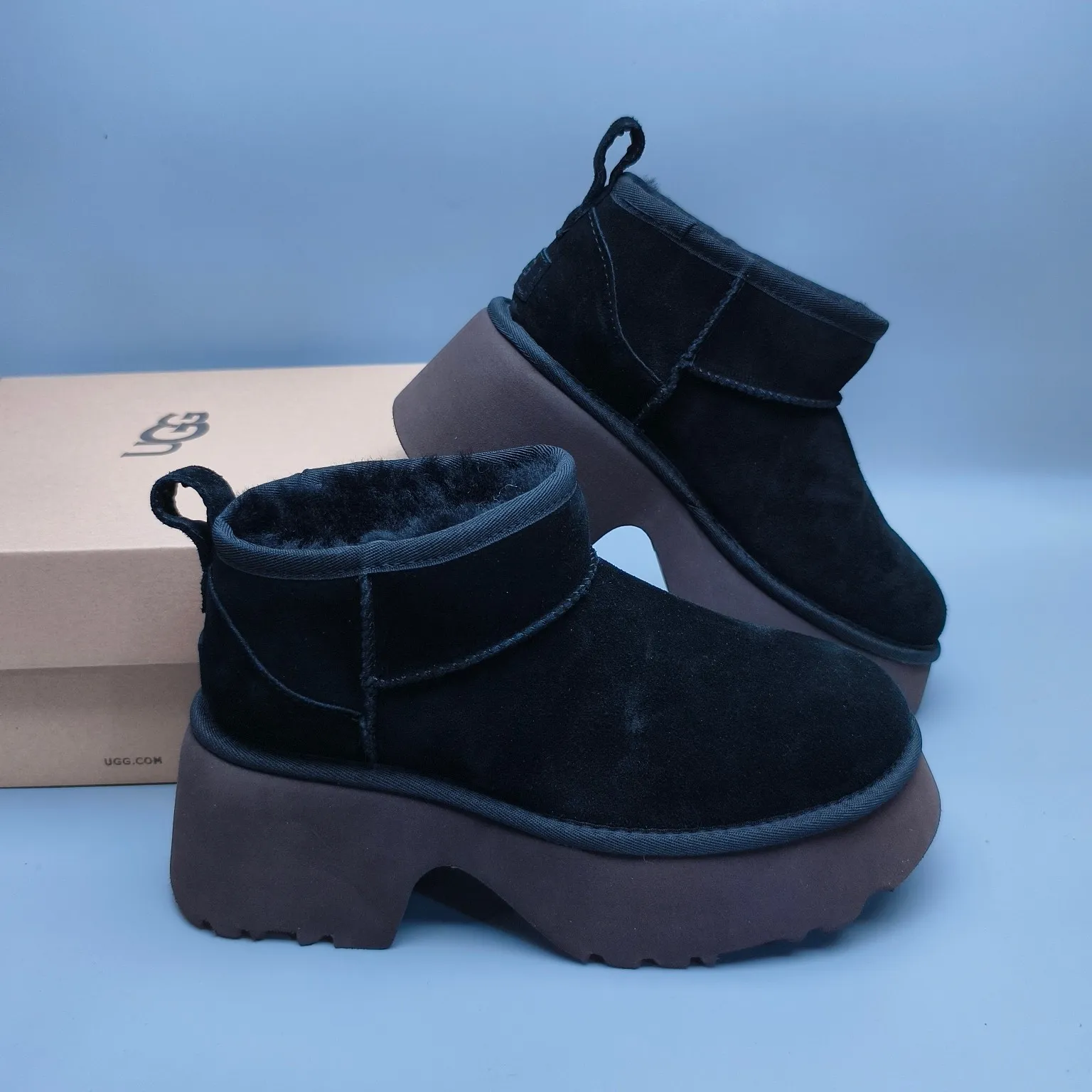 💰480 UGG sheepskin all-in-one snow boots 8311 thick-soled high-heeled fashion shoes Color: Maroon Sand Black Walnut Size: 35-40